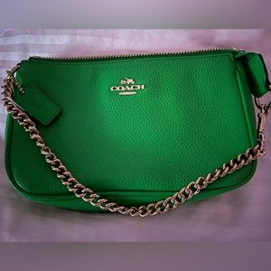 COACH Large Wristlet Purse Pebble Leather light green
